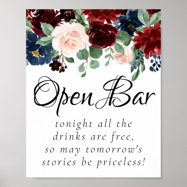 Poster Boho Bloom | Bar Ouvert Burgundy Blush et Marine (Devant)