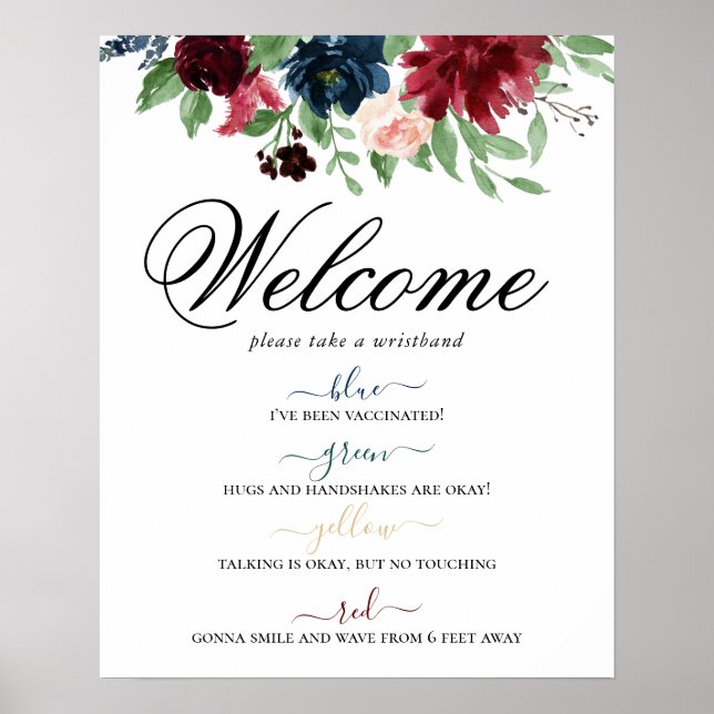 Poster Boho Bloom | Bourgogne Floral Distances sociales (Devant)