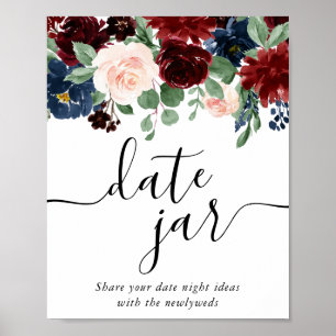 Poster Boho Bloom   Burgundy Red and Navy Blue Date Jar