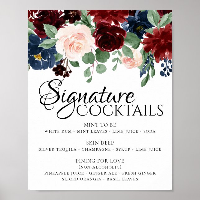 Poster Boho Bloom | Burgundy Red and Navy Newlywed (Devant)