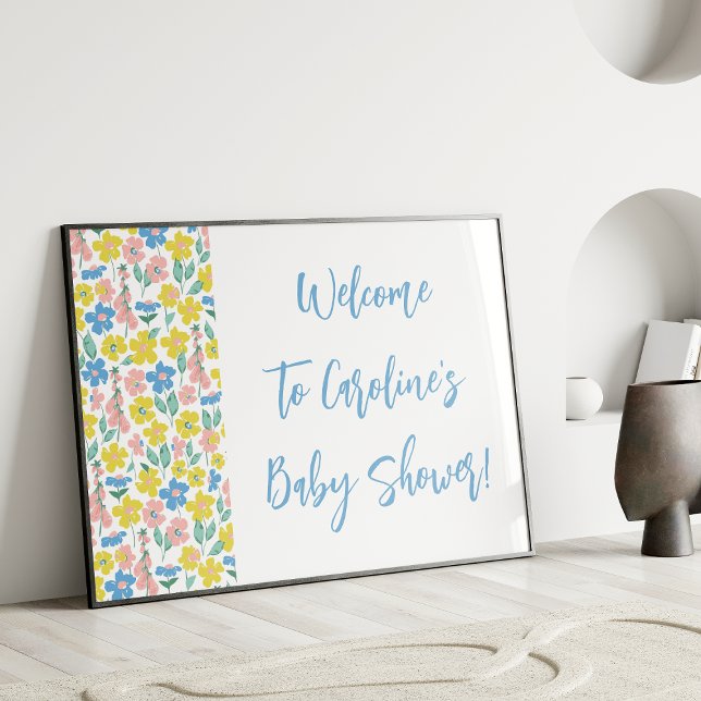 Poster Boho Blue Ditsy Floral Custom Baby shower Bienvenu (Créateur téléchargé)
