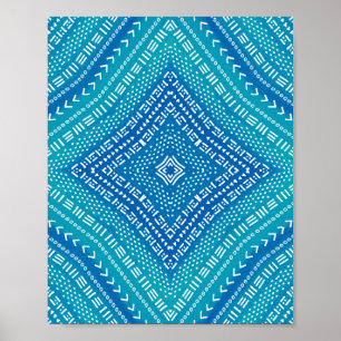 Poster Boho Blue Kaleidoscope Mandala Art