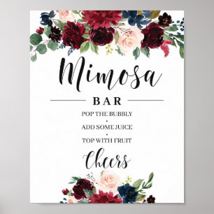Poster Boho Blush bordeaux marine floral mimosa signe bar