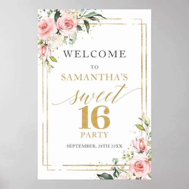 Poster Boho Blush et parties scintillant or 16e anniversa (Devant)