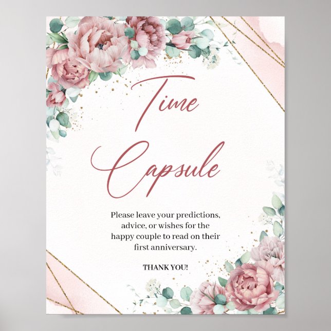 Poster Boho blush floral eucalyptus capsule temporel jeu (Devant)