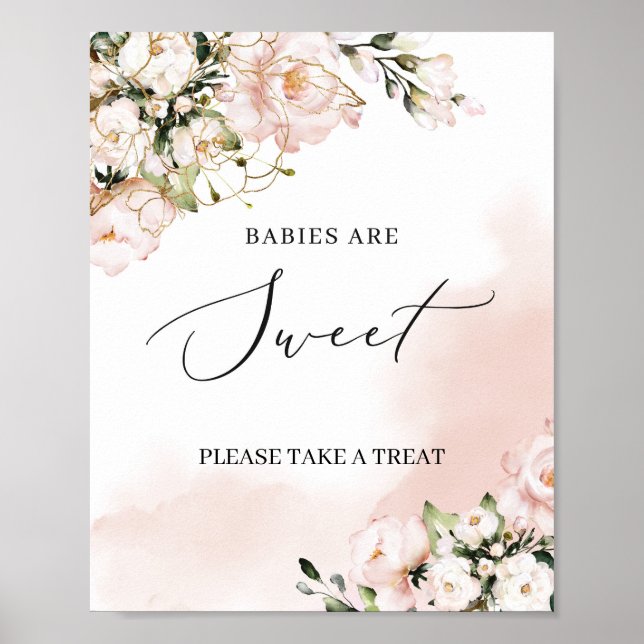Poster Boho blush rose floral or bébés sont signe doux (Devant)