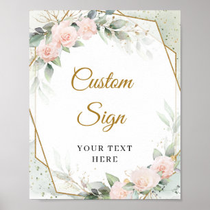 Poster Boho Blush rose roses verdure or panneau personnal
