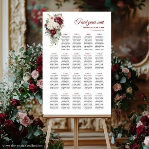 Poster Boho bordeaux blanc or fleuri signe