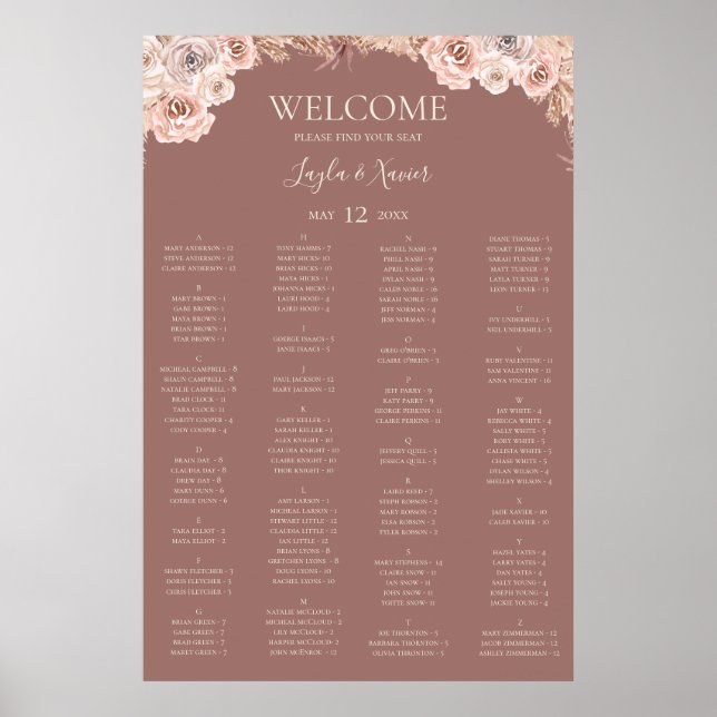 Poster Boho Botanical | Siège Alphabétique Dusty Rose (Devant)