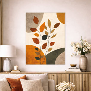 Poster Boho Botanique Abstrait Feuilles Neutres Tons Terr