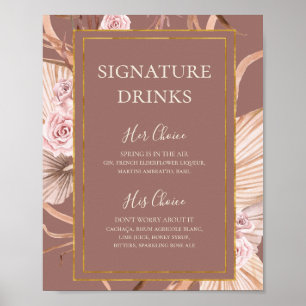 Poster Boho Botanique   Boissons Signature Rose Poussiére