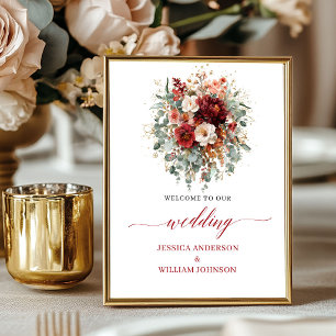 Poster Boho Bourgogne Floral 8x10 Automne Mariage Bienven