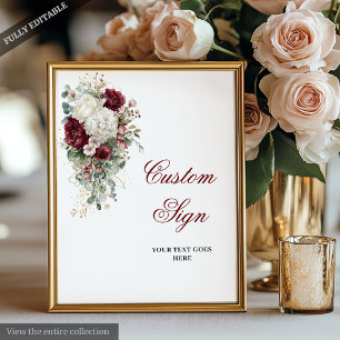 Poster Boho Burgundy Blanc Floral Mariage Panneau personn
