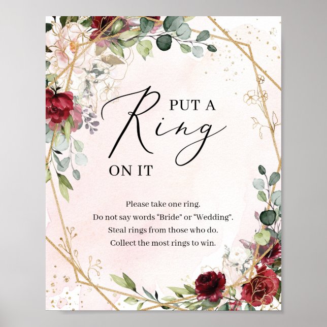 Poster Boho burgundy floral mettre une bague sur le panne (Devant)