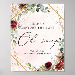 Poster Boho burgundy mariage d'or floral oh signe instant