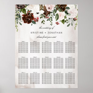 Poster Boho Burgundy Rose Rose Aquarelle Mariage Floral