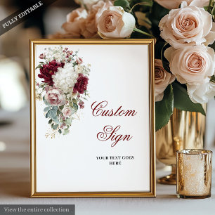 Poster Boho Burgundy White Garden Rose Mariage personnali