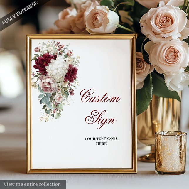 Poster Boho Burgundy White Garden Rose Mariage personnali (Boho Burgundy White Garden Rose Wedding Custom Poster)