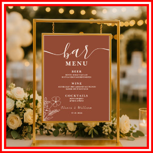 Poster Boho Burnt Orange Fleur sauvage Menu Mariage