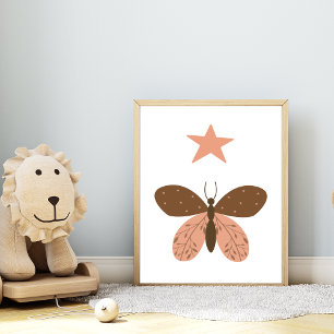 Poster Boho Butfly et une étoile Nursery Room Print