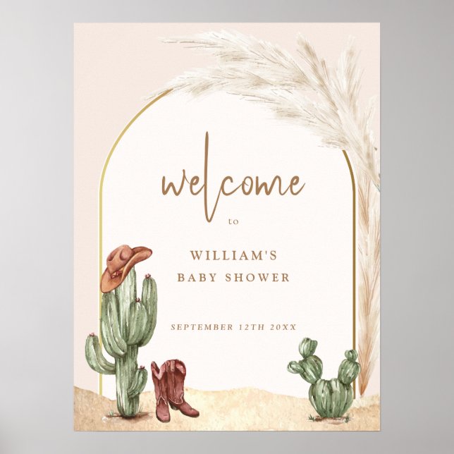Poster Boho Cactus Arch Desert Cowboy Baby shower Bienven (Devant)