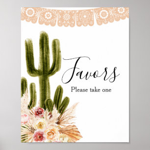 Poster Boho Cactus Fleurs roses Pampas Symbole de faveur 