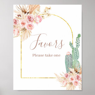 Poster Boho Cactus Fleurs roses Pampas Symbole de faveur 