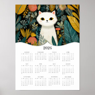Poster Boho Cat Art 2026 Calendrier de l'année complète