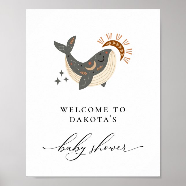 Poster Boho Celestial Whale Baby shower Bienvenue (Devant)