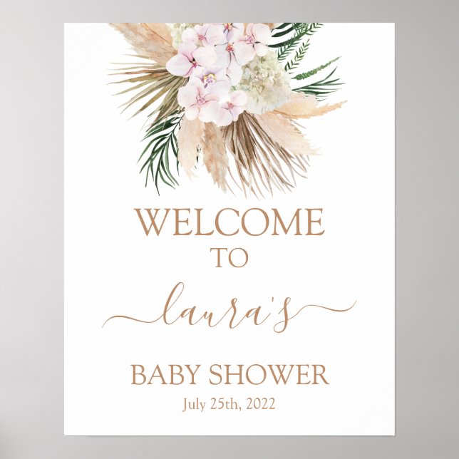 Poster Boho chic Baby shower de palmiers séchés Panneau d (Devant)