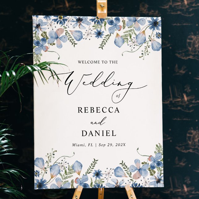 Poster Boho Chic Blue Fleurs sauvages Mariages Bienvenue (Créateur téléchargé)