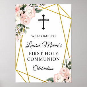 Poster Boho Chic Flore géométrique Communion Bienvenue
