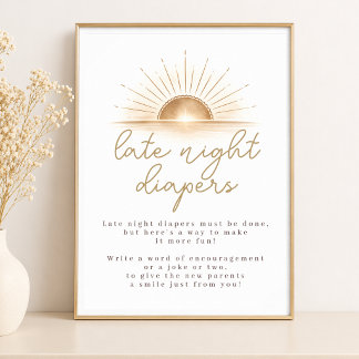 Poster Boho Chic Sunshine Baby Shower Late Night Diapers