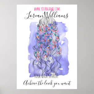 Poster Boho Chic Violet Mariée Coiffure Aquarelle Floral