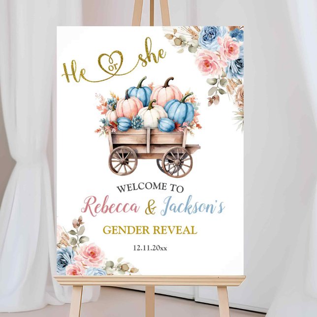Poster Boho Citrouille Pampas Herbe Lui ou Elle Sexe Révé (Créateur téléchargé)