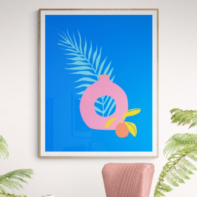 Poster Boho coloré Botanical Fruit Art en bleu (Créateur téléchargé)