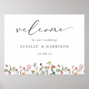 Poster Boho Colorful Wild Flowers Accueil Mariage