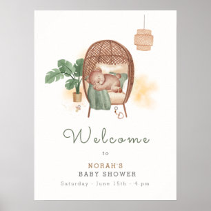 Poster Boho Cosy Teddy Bear Sleep Baby shower Bienvenue