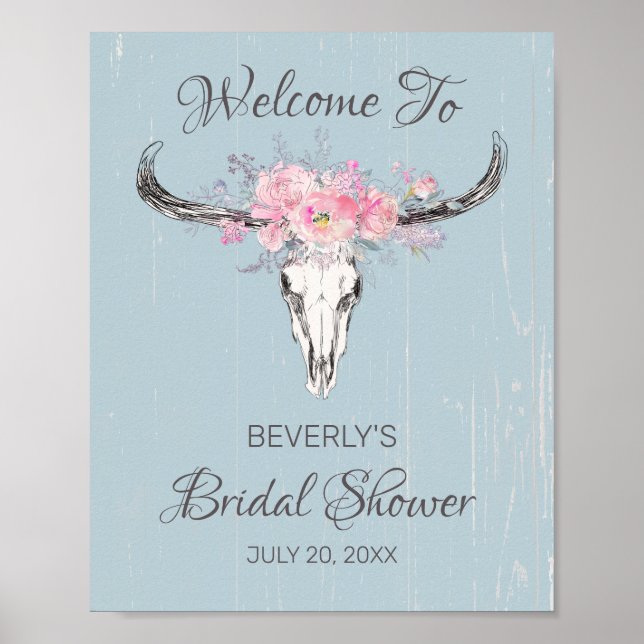 Poster Boho crâne de vache rustique Fête des mariées flor (Devant)