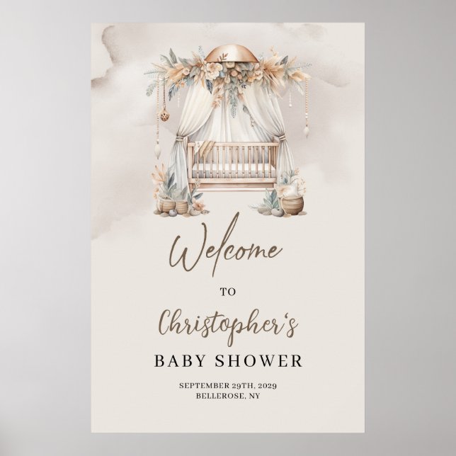 Poster Boho crèche crèche pampas Baby shower de terre Bie (Devant)