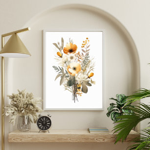 Poster Boho Crème Beige Jaune Floral Fleurs Botanique
