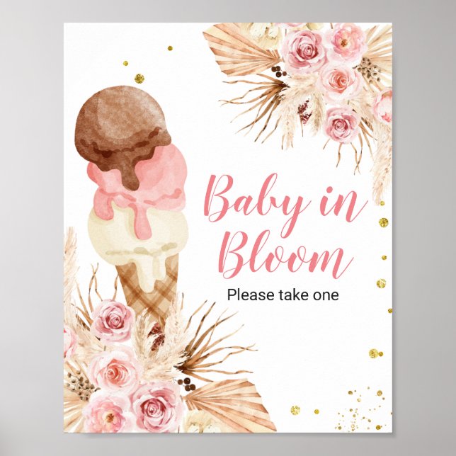 Poster Boho crème glacée Floral Baby In Bloom signe (Devant)