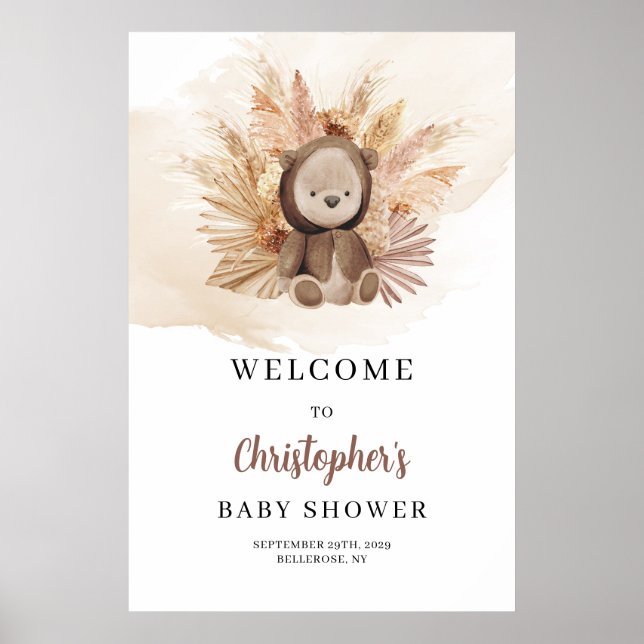 Poster Boho Cute ours en peluche Baby shower tropical Bie (Devant)