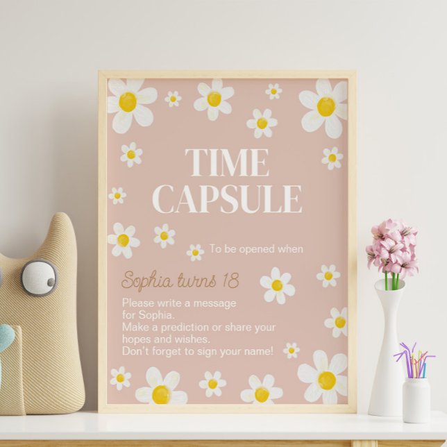 Poster Boho Daisy Bloom Anniversaire Fête Heure Capsule S (Créateur téléchargé)