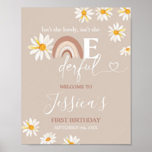 Poster Boho Daisy Rainbow Onederday Signal de bienvenue