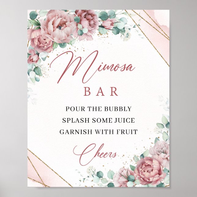 Poster Boho de printemps cadre doré eucalyptus mimosa bar (Devant)