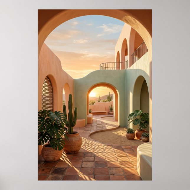 Poster boho-desert-archway-sunset-geometric-courtyard-wal (Devant)
