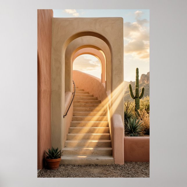 Poster Boho Desert Pink Arches Sunset, Spiral Staircase W (Devant)