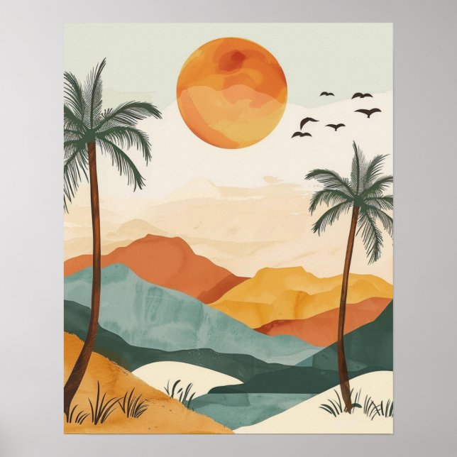 Poster Boho Desert Sunset Landscape Wall Art Print (Devant)