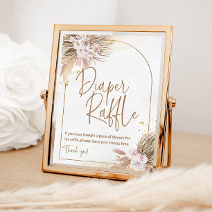Poster Boho Diaper Raffle Jeu Pampas Baby shower en herbe